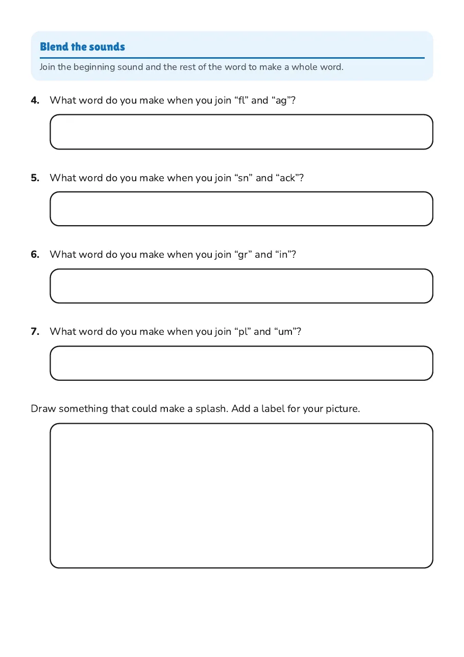 Splash! Phonics Worksheet, page 2 of 2: Blend the sounds