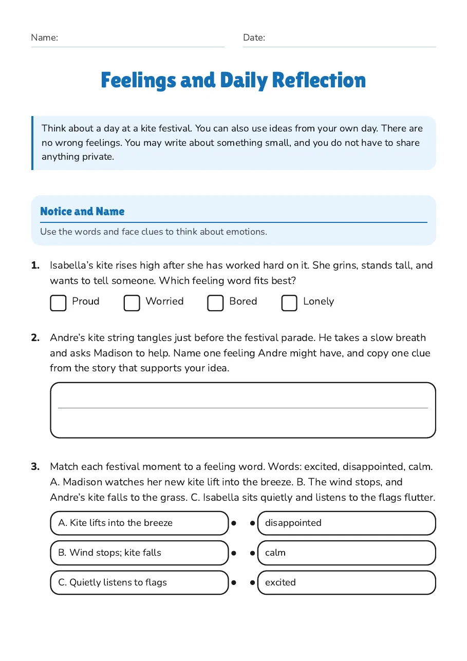 Feelings and Daily Reflection, page 1 of 3: Notice and Name