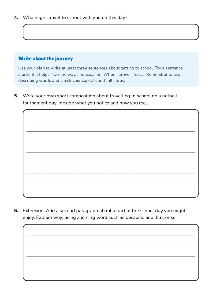 Daily School Journey Writing, page 2 of 3: Write about the journey