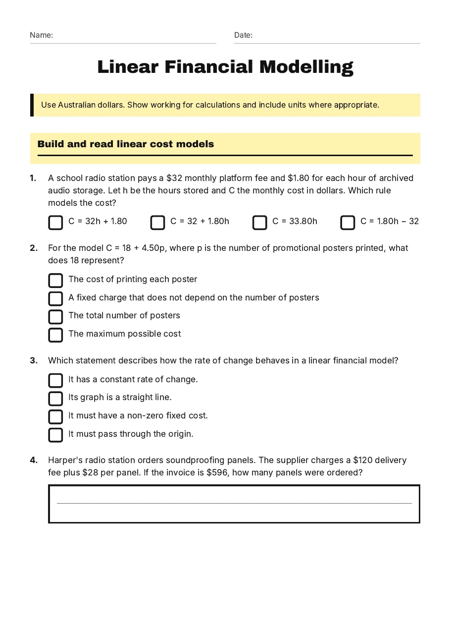 Linear Financial Modelling, page 1 of 3: Build and read linear cost models