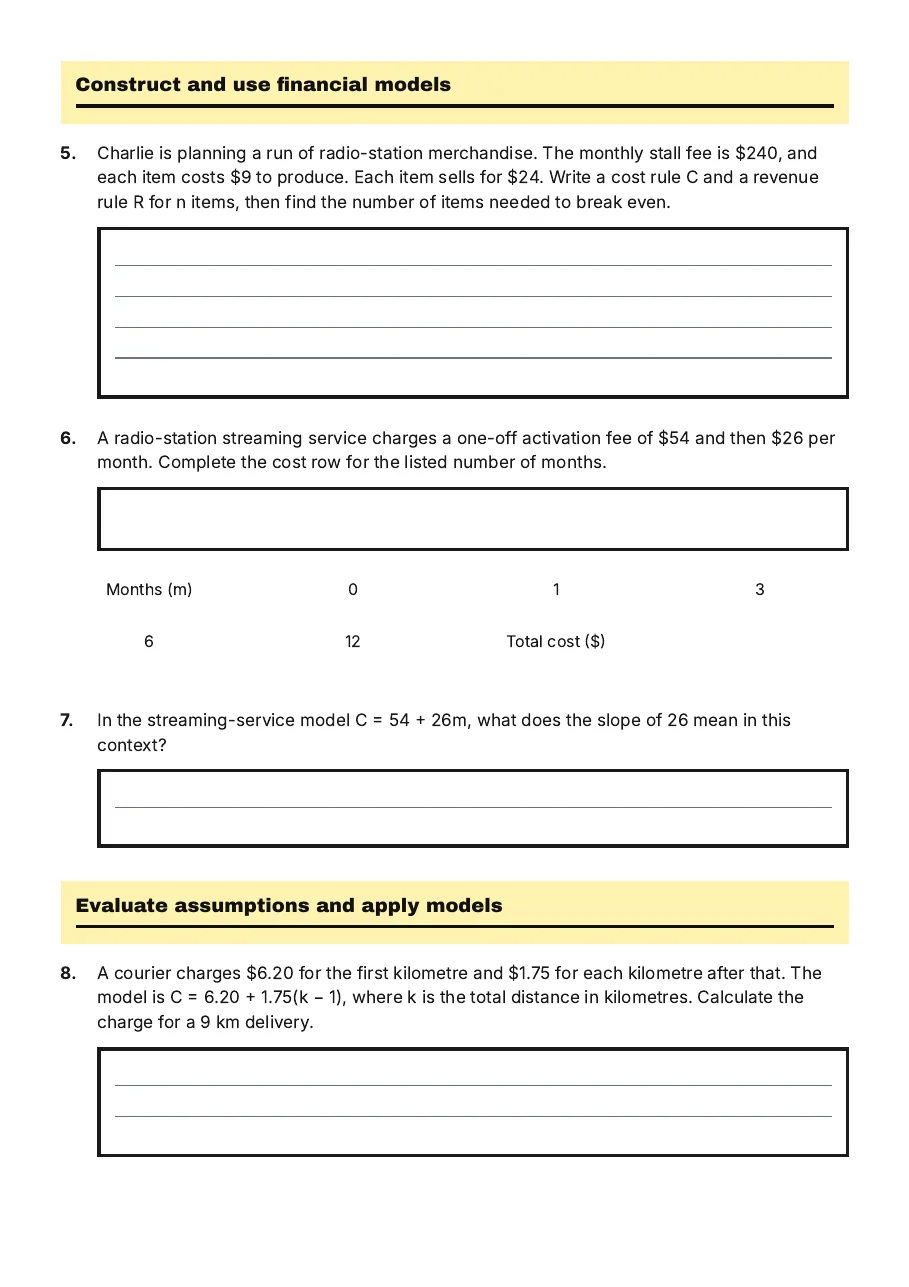 Linear Financial Modelling, page 2 of 3: Construct and use financial models, Evaluate assumptions and apply models