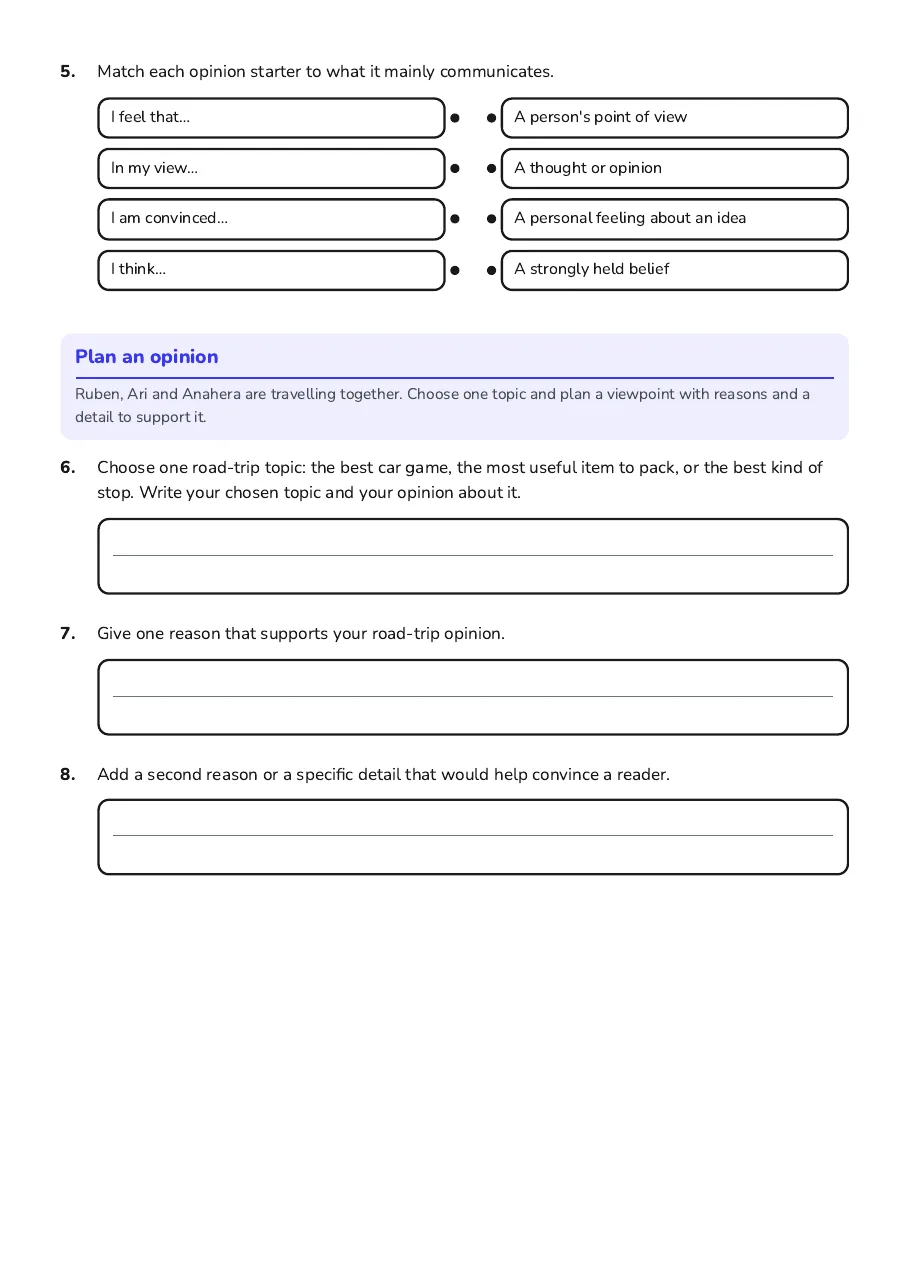 Writing Clear Opinion Statements, page 2 of 3: Plan an opinion