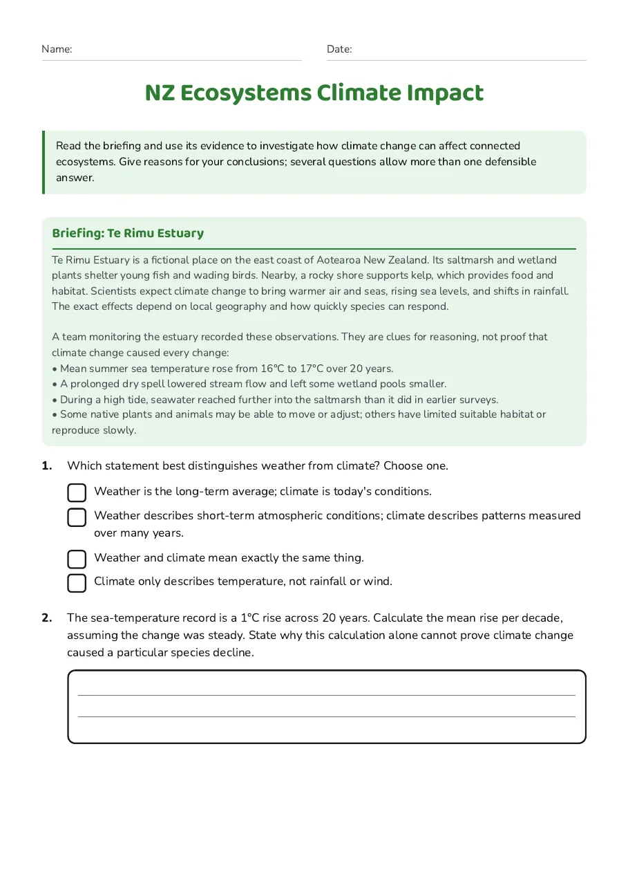 NZ Ecosystems Climate Impact, page 1 of 3: Briefing: Te Rimu Estuary