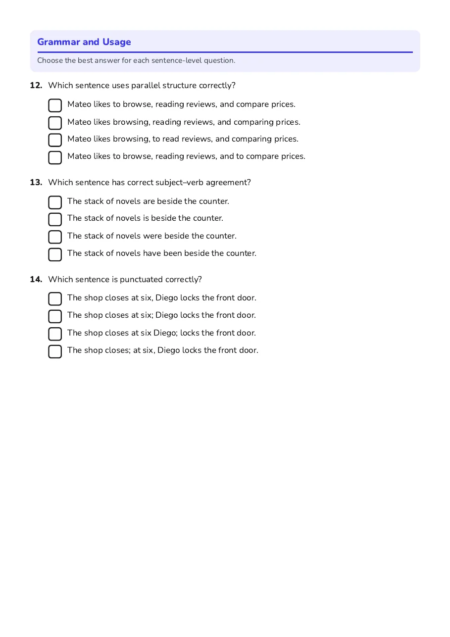 ACT English Practice Test, page 3 of 3: Grammar and Usage