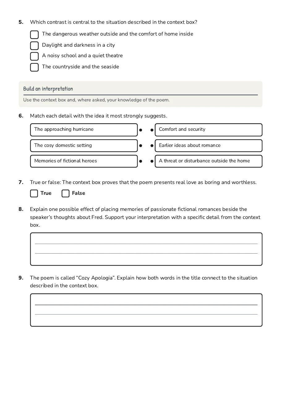 Cozy Apologia Knowledge Check, page 2 of 3: Build an interpretation
