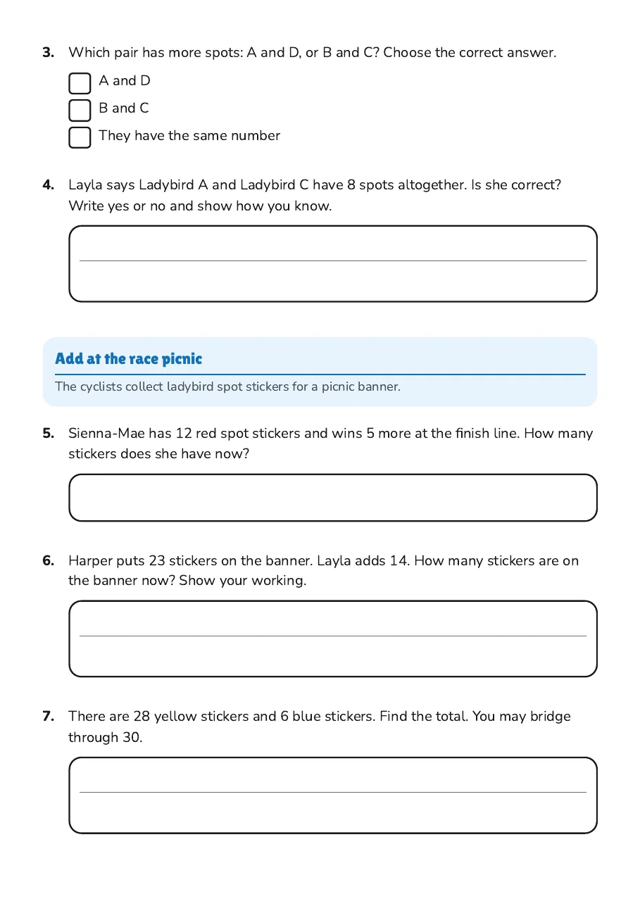 Ladybird Spots Counting, page 2 of 3: Add at the race picnic