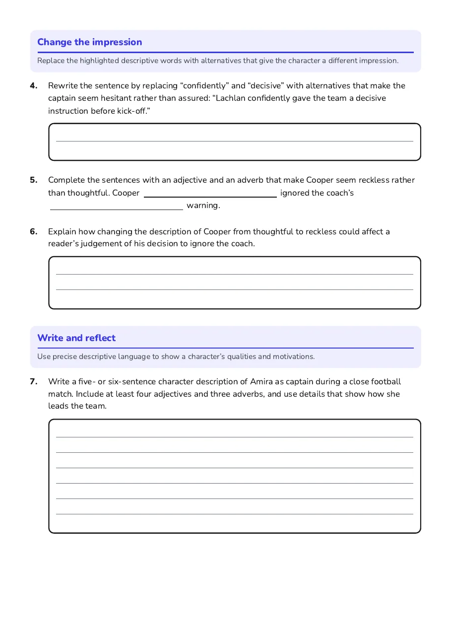 Character Description Grammar, page 2 of 3: Change the impression, Write and reflect