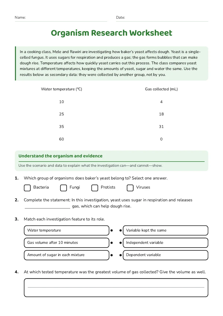 Organism Research Worksheet, page 1 of 3: Understand the organism and evidence