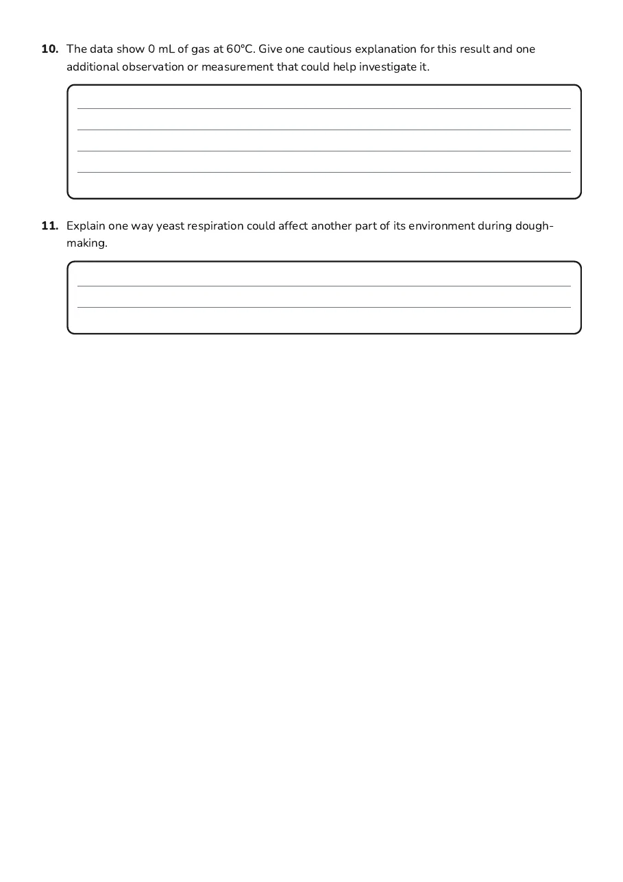 Organism Research Worksheet, page 3 of 3: 10. The data show 0 mL of gas at 60°C. Give one cautious explanation for this result and…