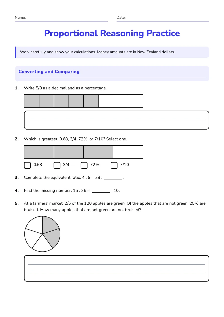 Proportional Reasoning Practice, page 1 of 3: Converting and Comparing