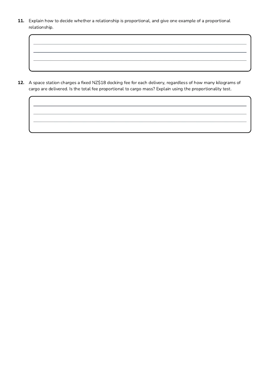 Linear Proportion Fundamentals, page 3 of 3: 11. Explain how to decide whether a relationship is proportional, and give one example of…