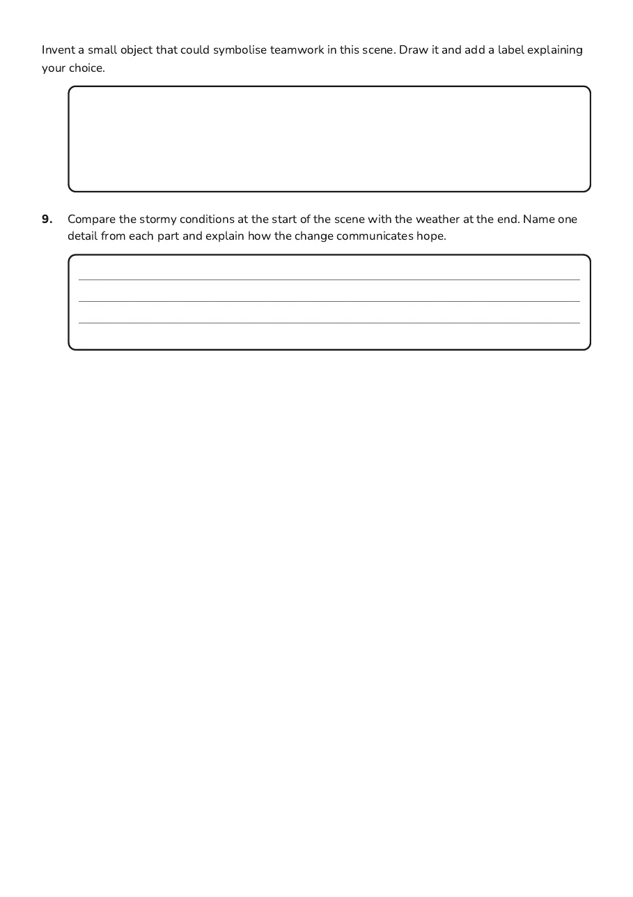 Imagery and Symbol List, page 3 of 3: Invent a small object that could symbolise teamwork in this scene. Draw it and add a…