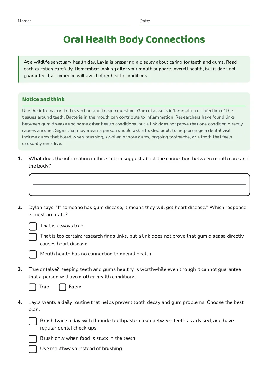 Oral Health Body Connections, page 1 of 2: Notice and think