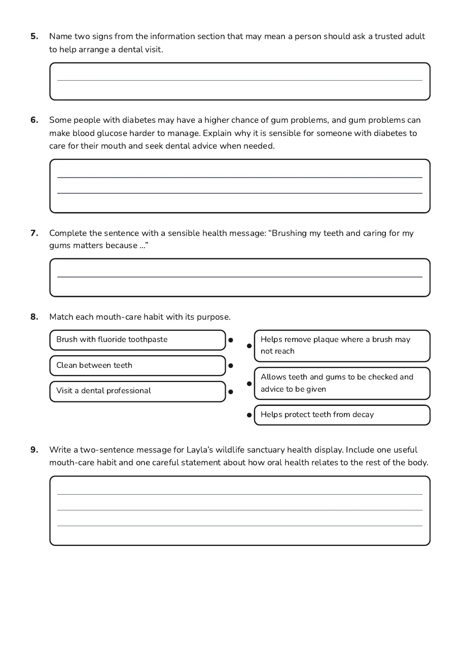 Oral Health Body Connections, page 2 of 2: 5. Name two signs from the information section that may mean a person should ask a…