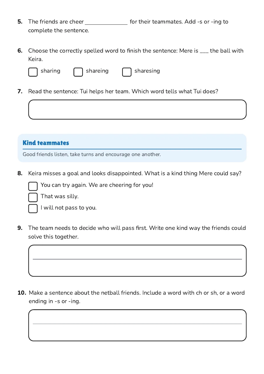 Friendship & Phonics Fun, page 2 of 3: Kind teammates