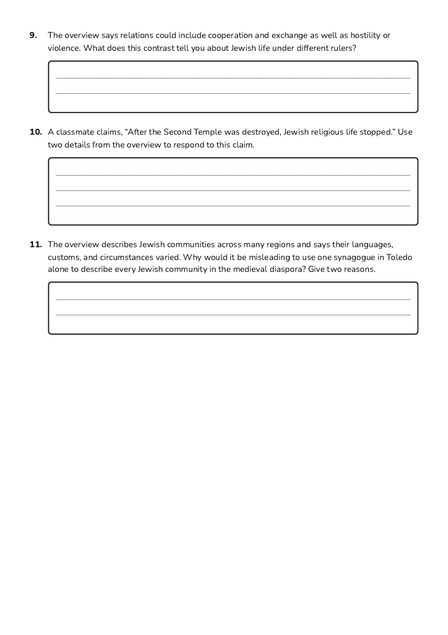 Medieval Jewish Diaspora Life, page 3 of 3: 9. The overview says relations could include cooperation and exchange as well as…