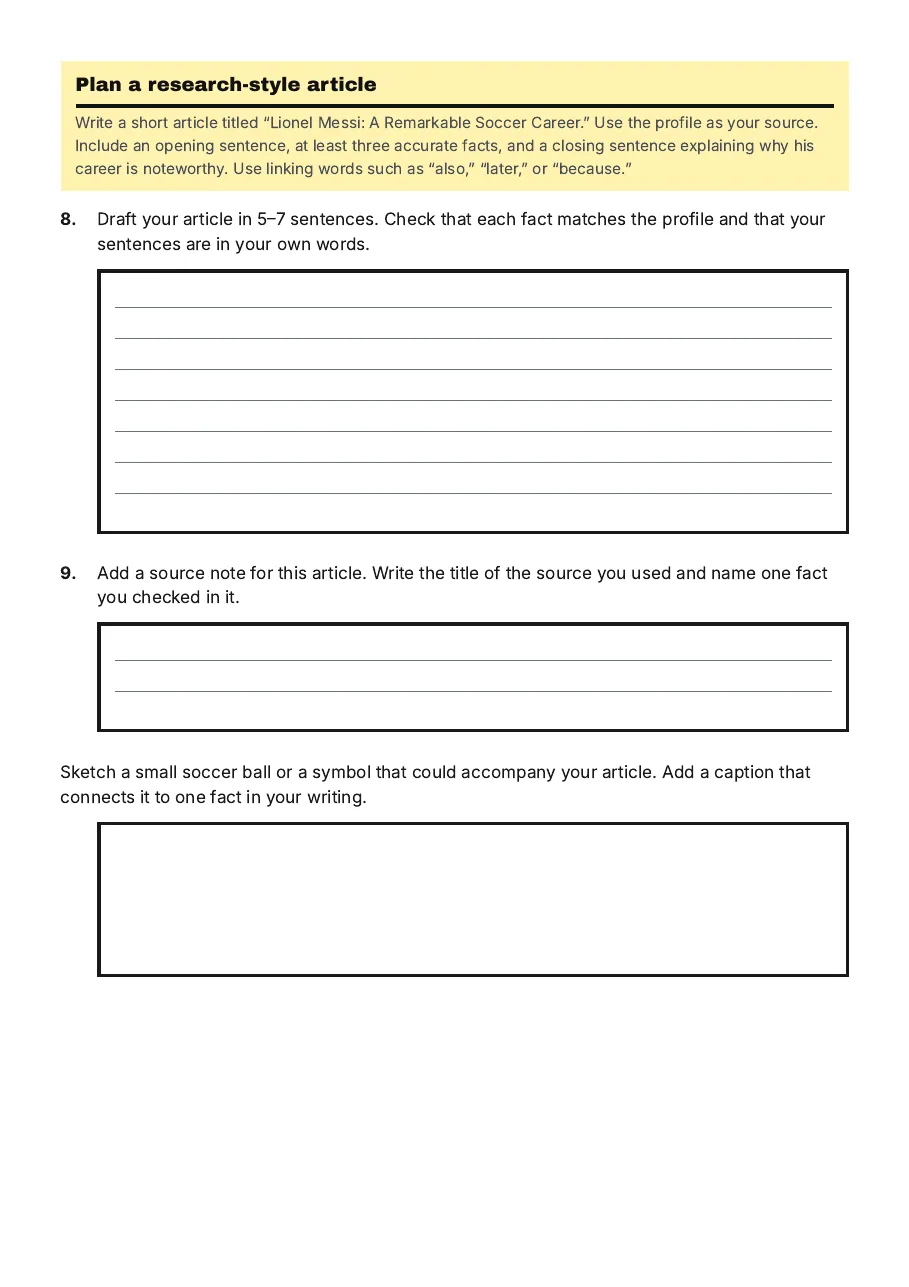 Lionel Messi Research Project, page 3 of 3: Plan a research-style article