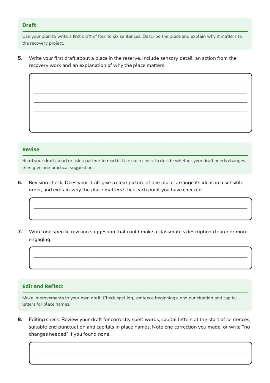Writing Process Practice Worksheet, page 2 of 3: Draft, Revise, Edit and Reflect