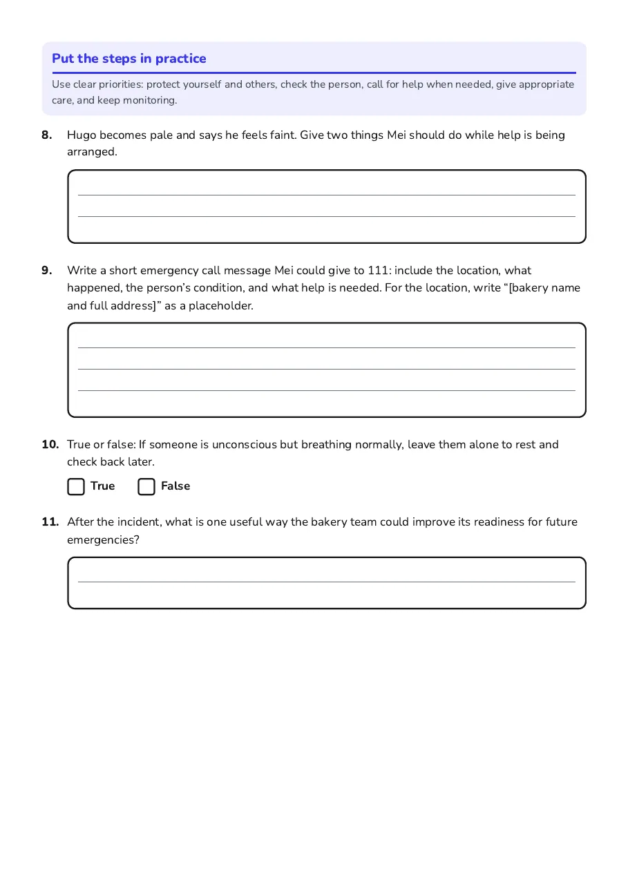 First Aid Response Skills, page 3 of 3: Put the steps in practice
