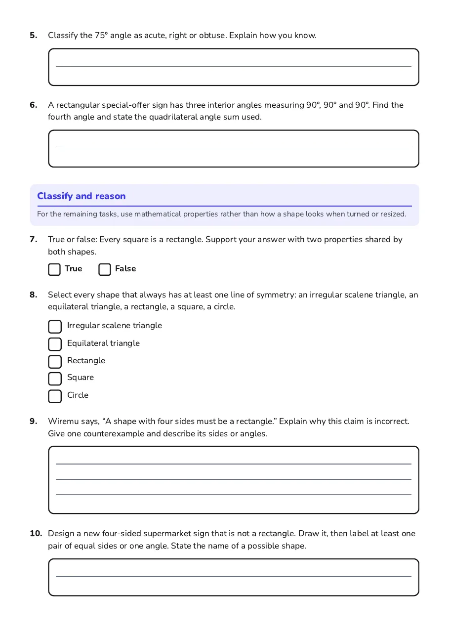 2D Shape Properties, page 2 of 2: Classify and reason