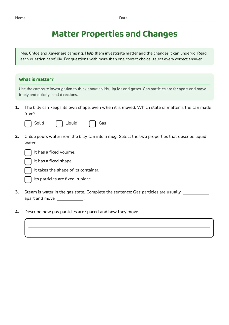 Matter Properties and Changes, page 1 of 2: What is matter?