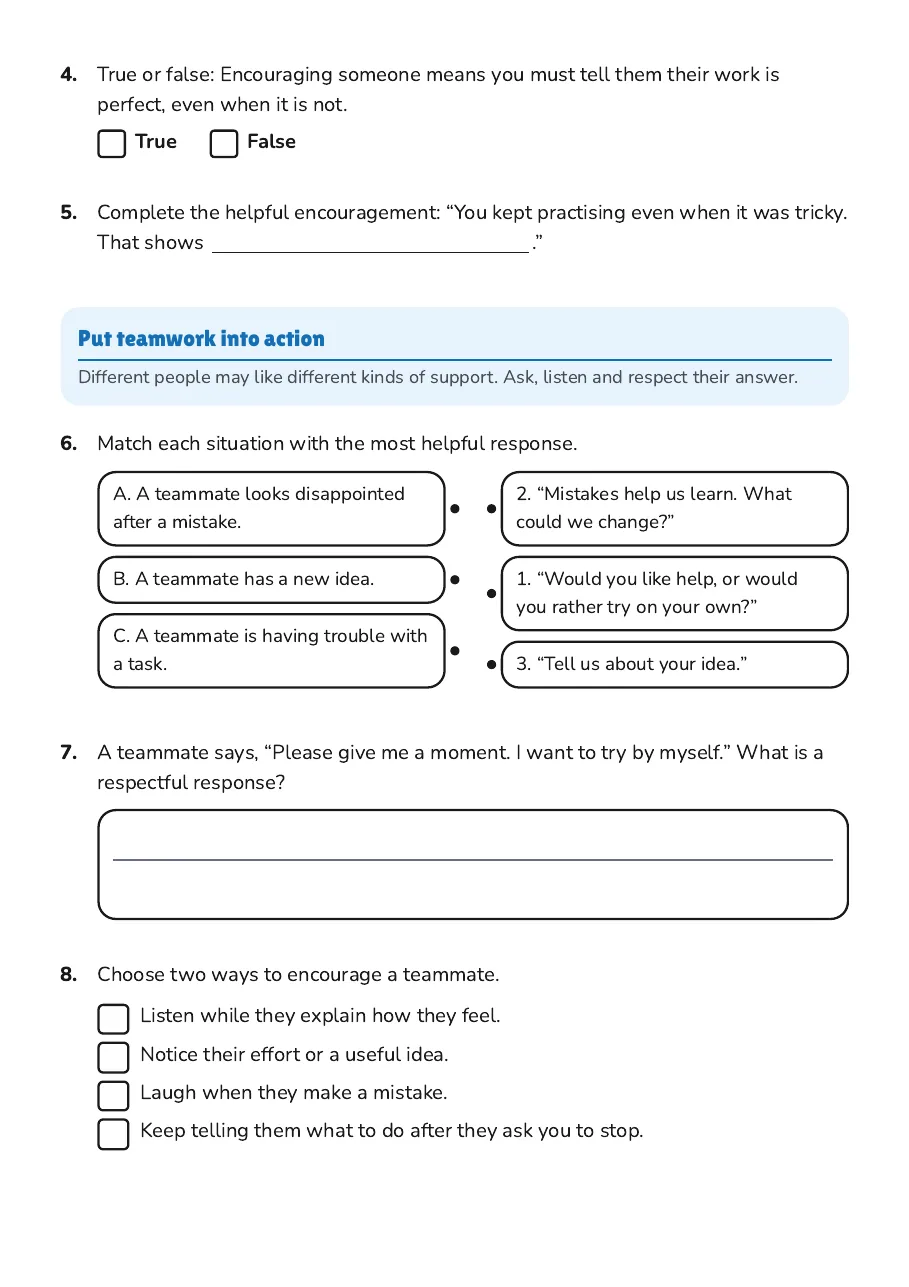 Encouraging Each Other, page 2 of 3: Put teamwork into action