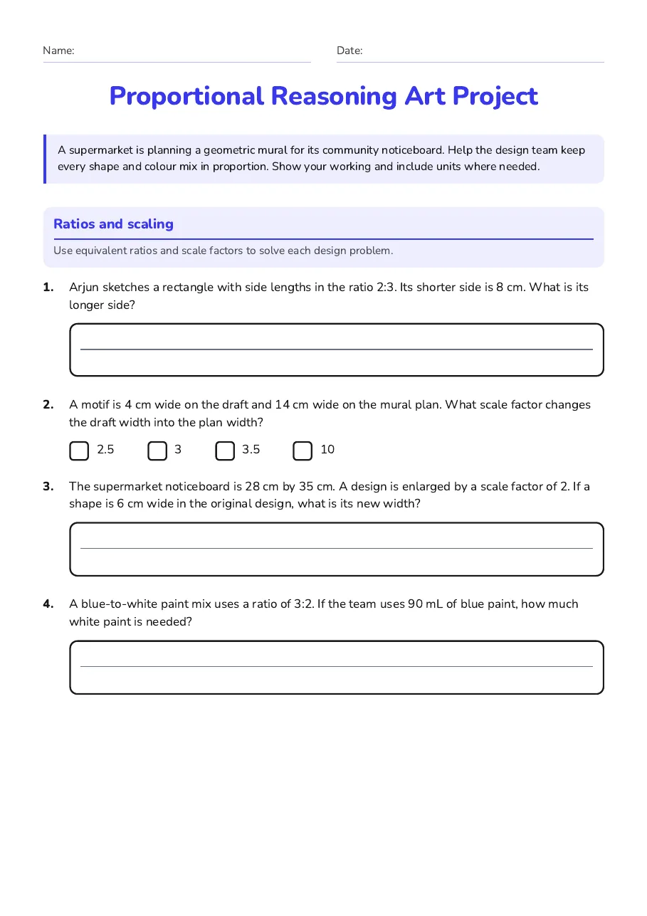 Proportional Reasoning Art Project, page 1 of 3: Ratios and scaling
