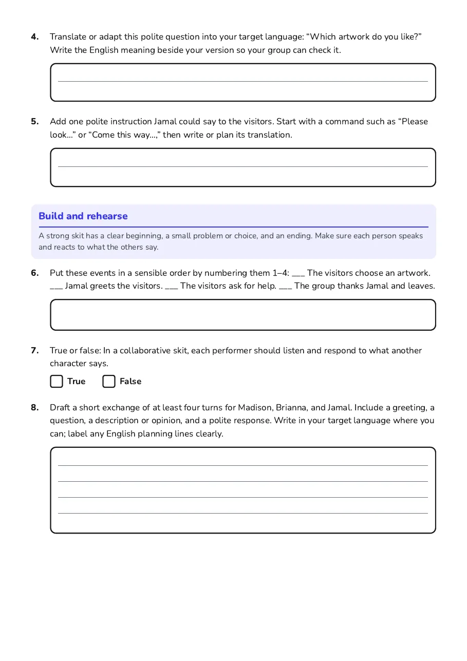 Collaborative Language Skit Performance, page 2 of 3: Build and rehearse