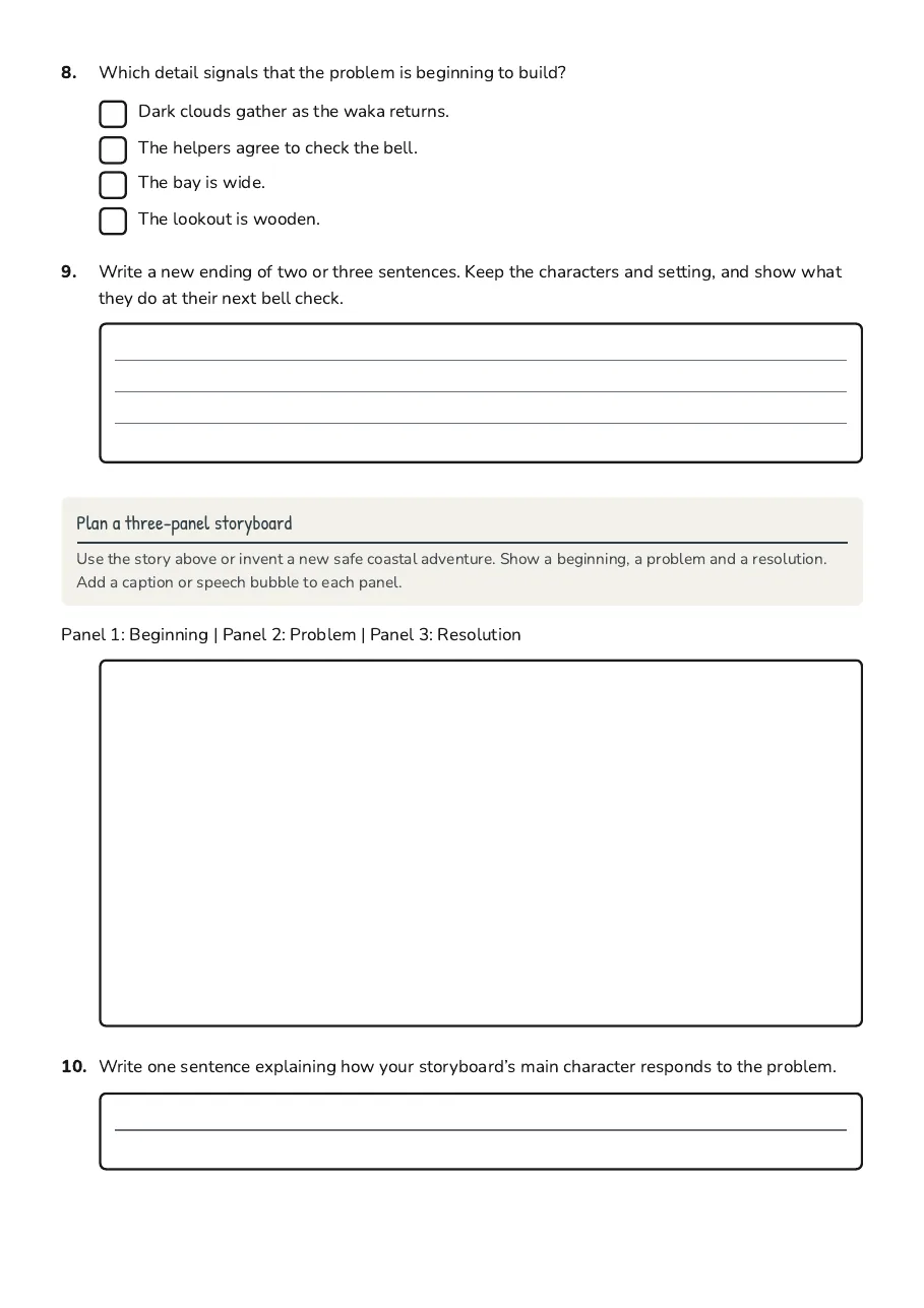 Purakua Storyboard Activity, page 3 of 3: Plan a three-panel storyboard