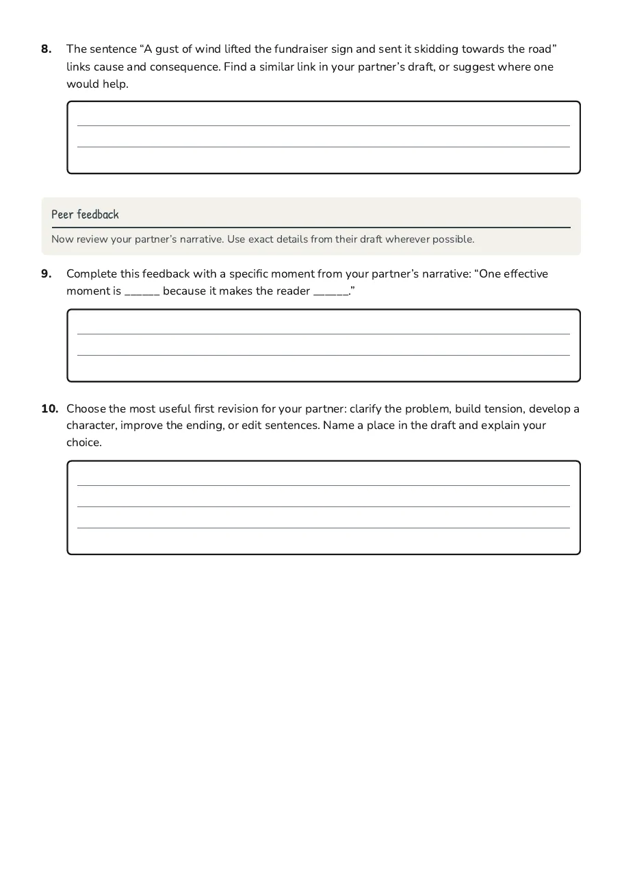 Narrative Peer Review Checklist, page 3 of 3: Peer feedback