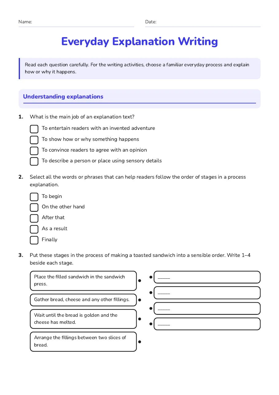 Everyday Explanation Writing, page 1 of 3: Understanding explanations