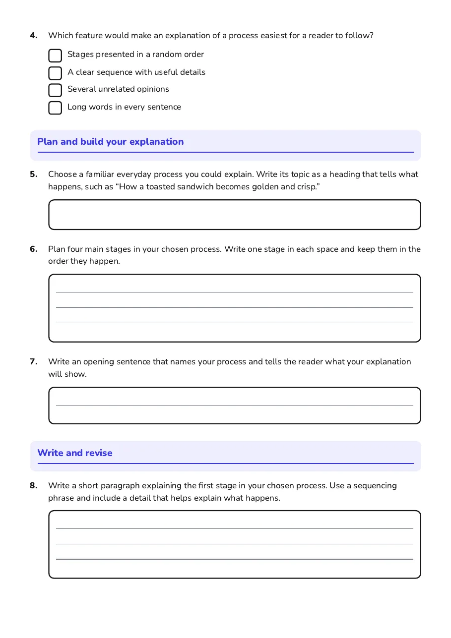 Everyday Explanation Writing, page 2 of 3: Plan and build your explanation, Write and revise