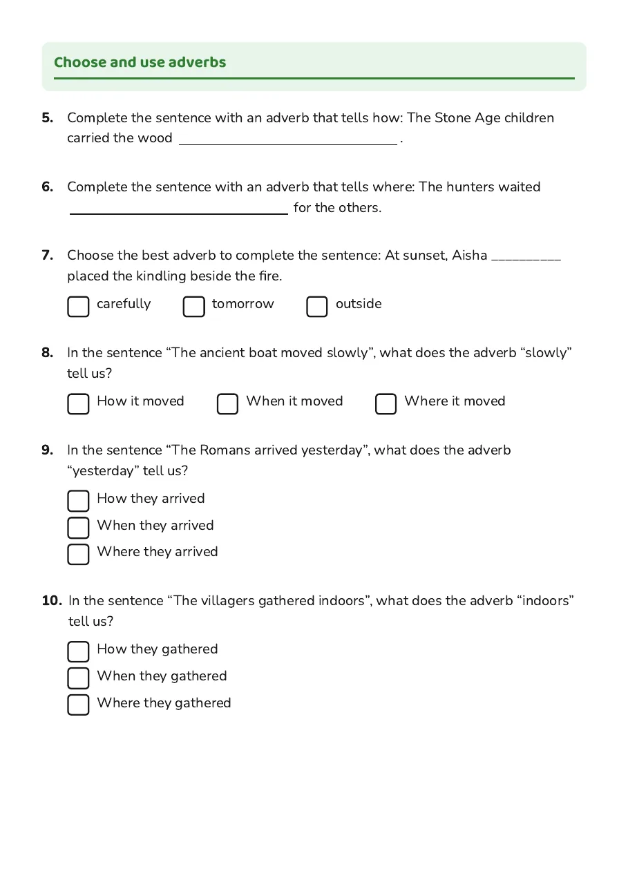 Adverbs in History, page 2 of 3: Choose and use adverbs