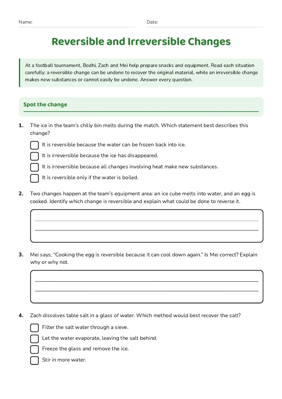 Reversible and Irreversible Changes, page 1 of 3: Spot the change