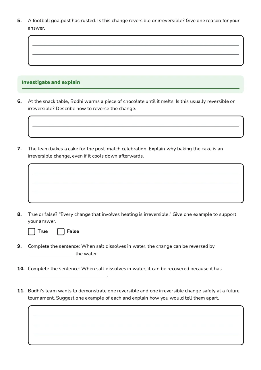 Reversible and Irreversible Changes, page 2 of 3: Investigate and explain