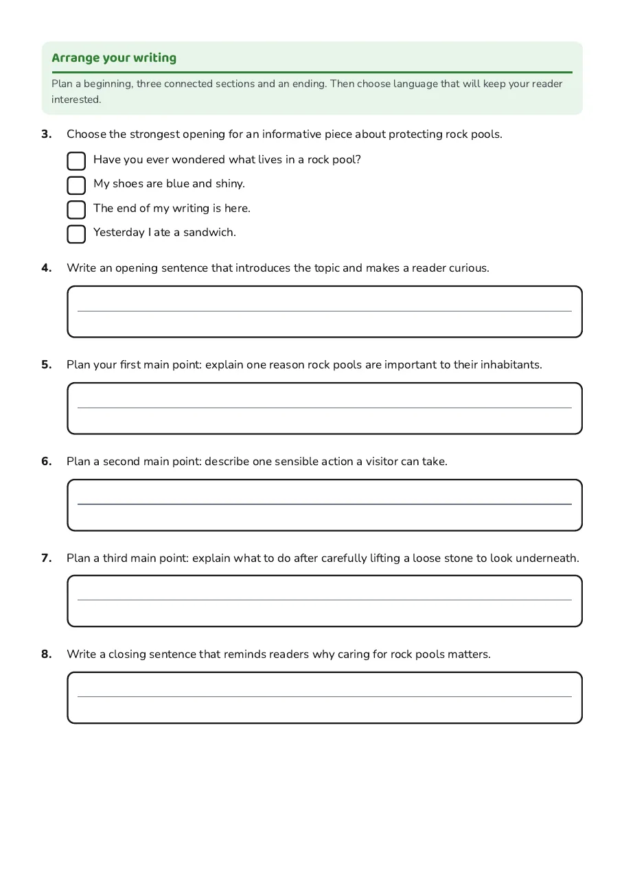 Year 5 Writing Template, page 2 of 3: Arrange your writing