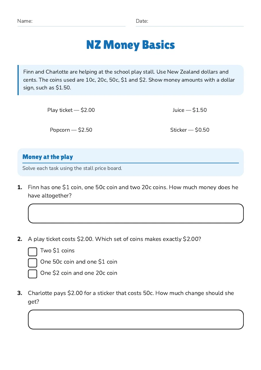 NZ Money Basics, page 1 of 2: Money at the play
