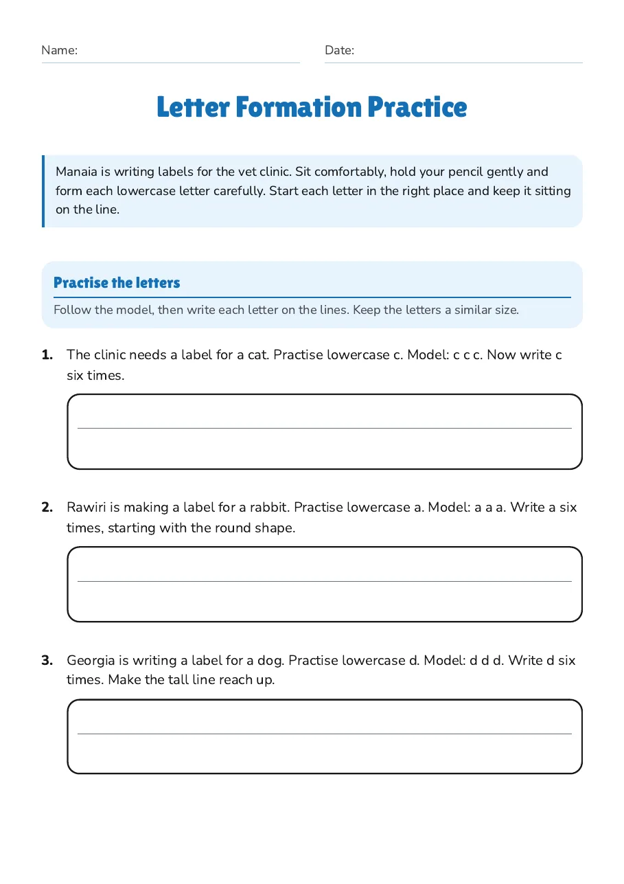 Letter Formation Practice, page 1 of 3: Practise the letters