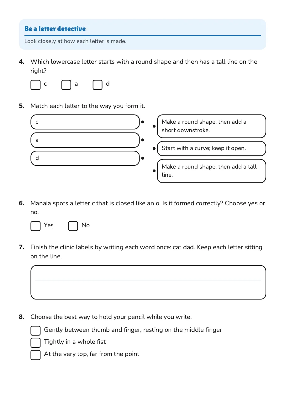 Letter Formation Practice, page 2 of 3: Be a letter detective
