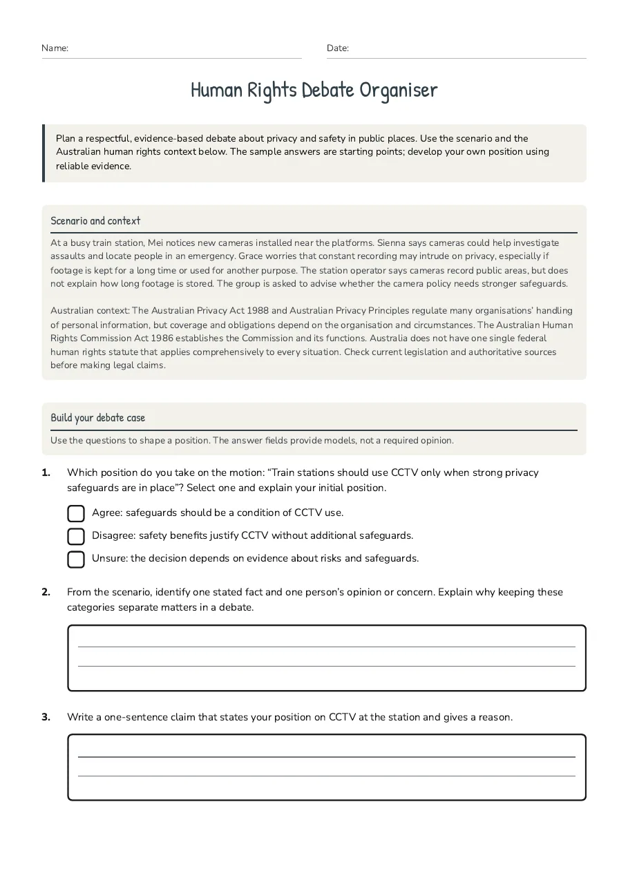 Human Rights Debate Organiser, page 1 of 3: Scenario and context, Build your debate case