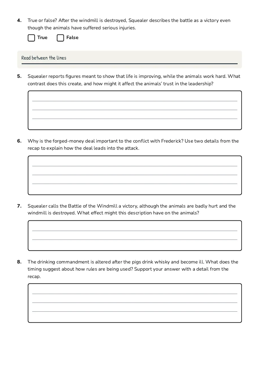 Animal Farm Chapter 8 Review, page 2 of 3: Read between the lines