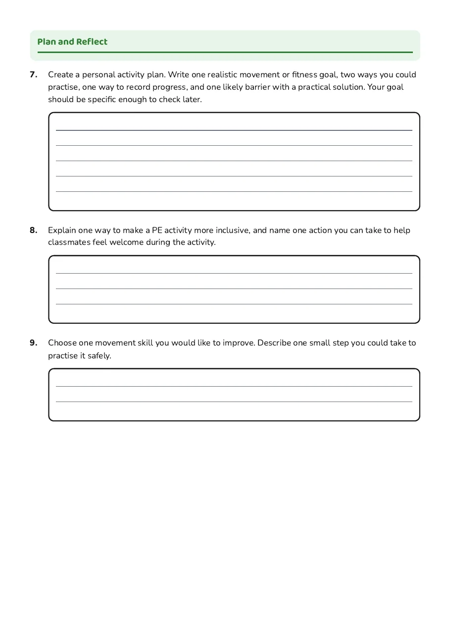 Olympic Participation Skills Worksheet, page 3 of 4: Plan and Reflect