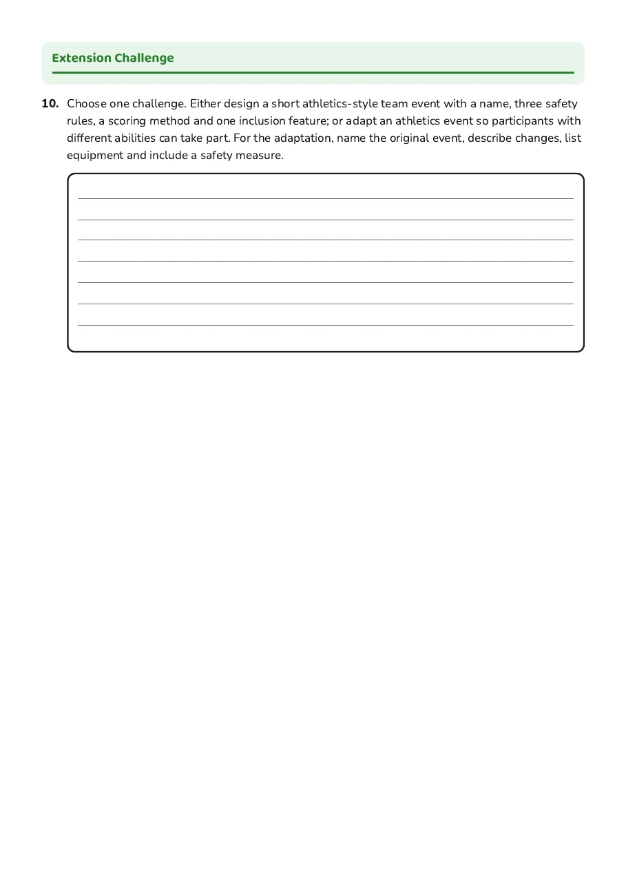 Olympic Participation Skills Worksheet, page 4 of 4: Extension Challenge