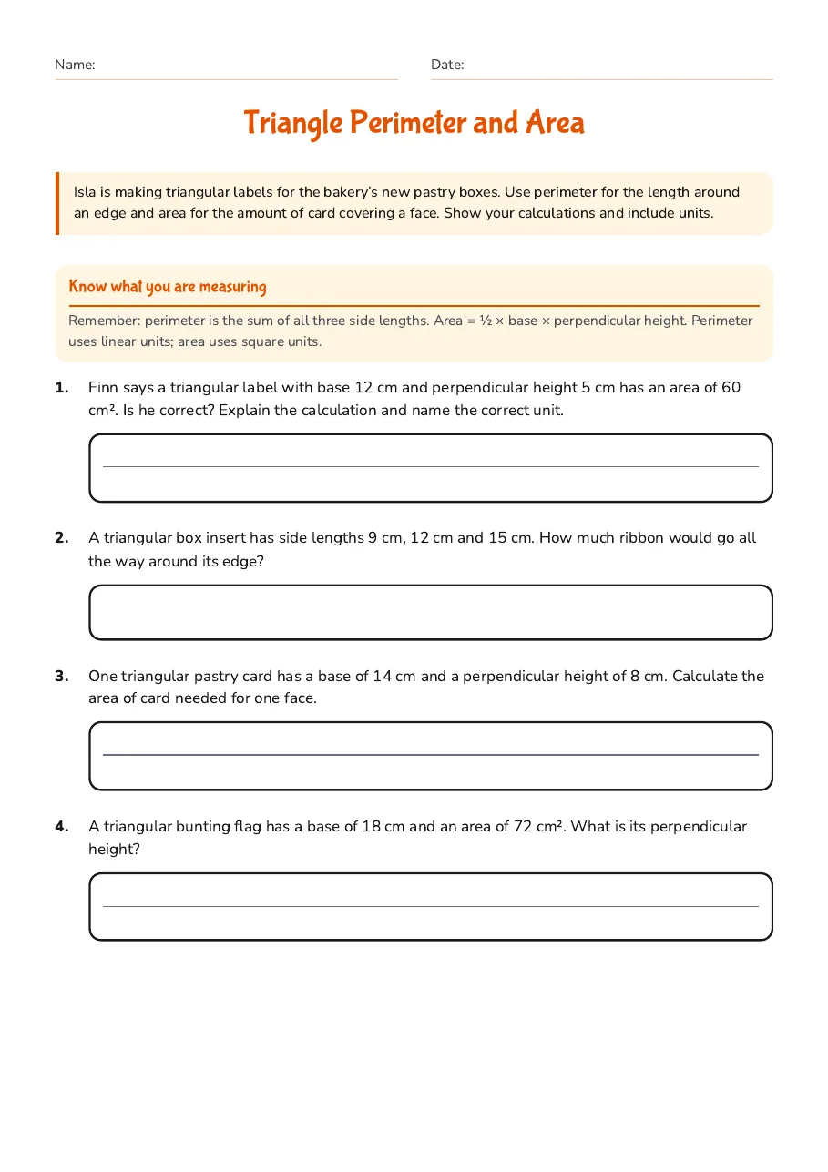 Triangle Perimeter and Area, page 1 of 2: Know what you are measuring