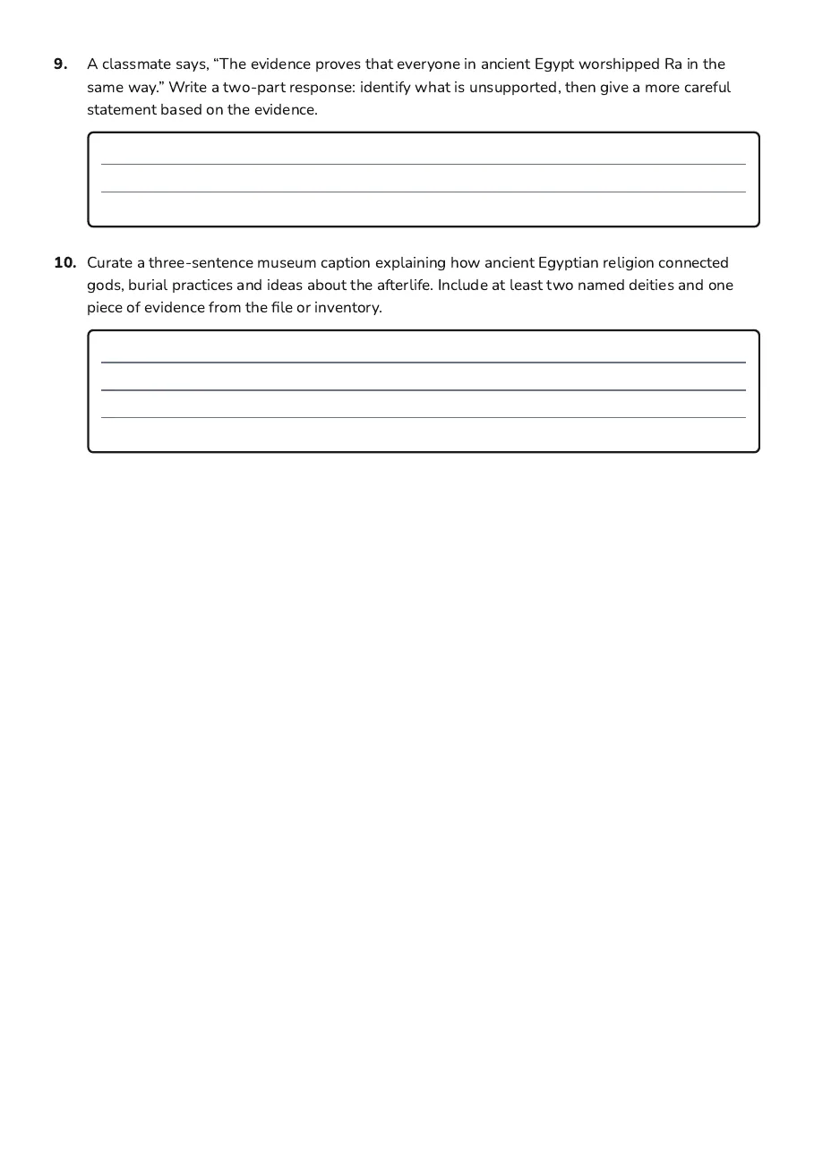 Ancient Egyptian Religion, page 3 of 3: 9. A classmate says, “The evidence proves that everyone in ancient Egypt worshipped Ra in…