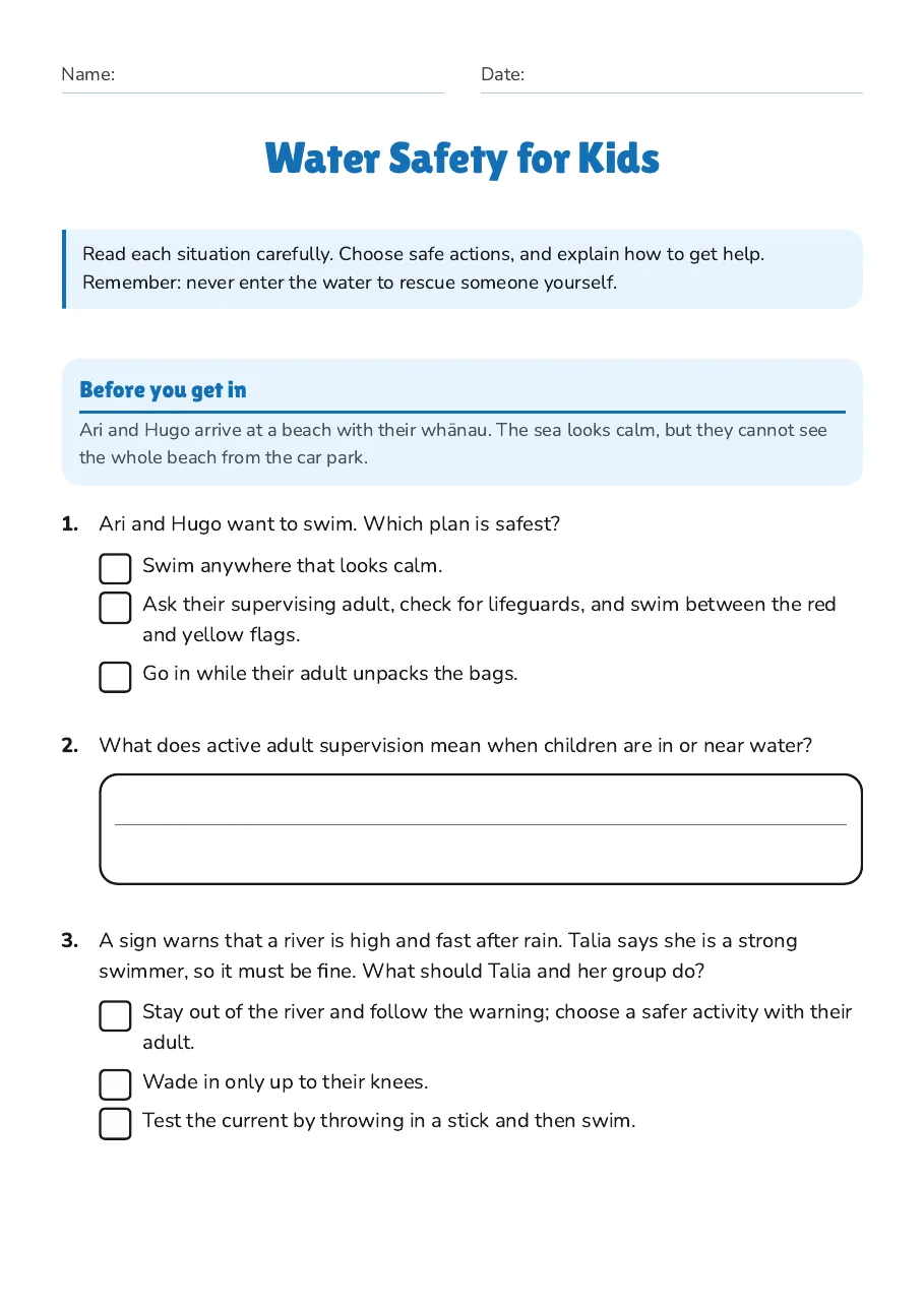 Water Safety for Kids, page 1 of 3: Before you get in