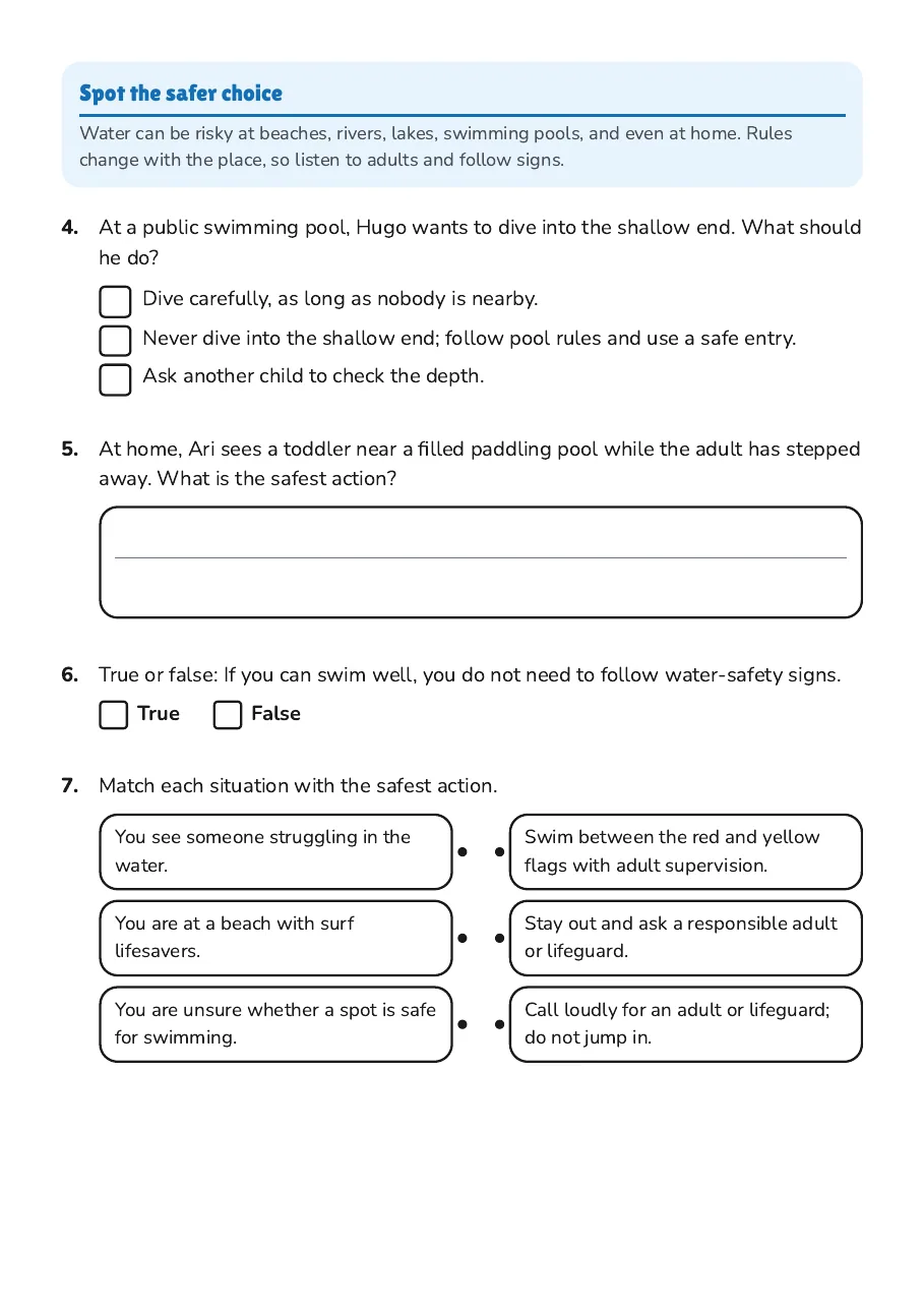 Water Safety for Kids, page 2 of 3: Spot the safer choice