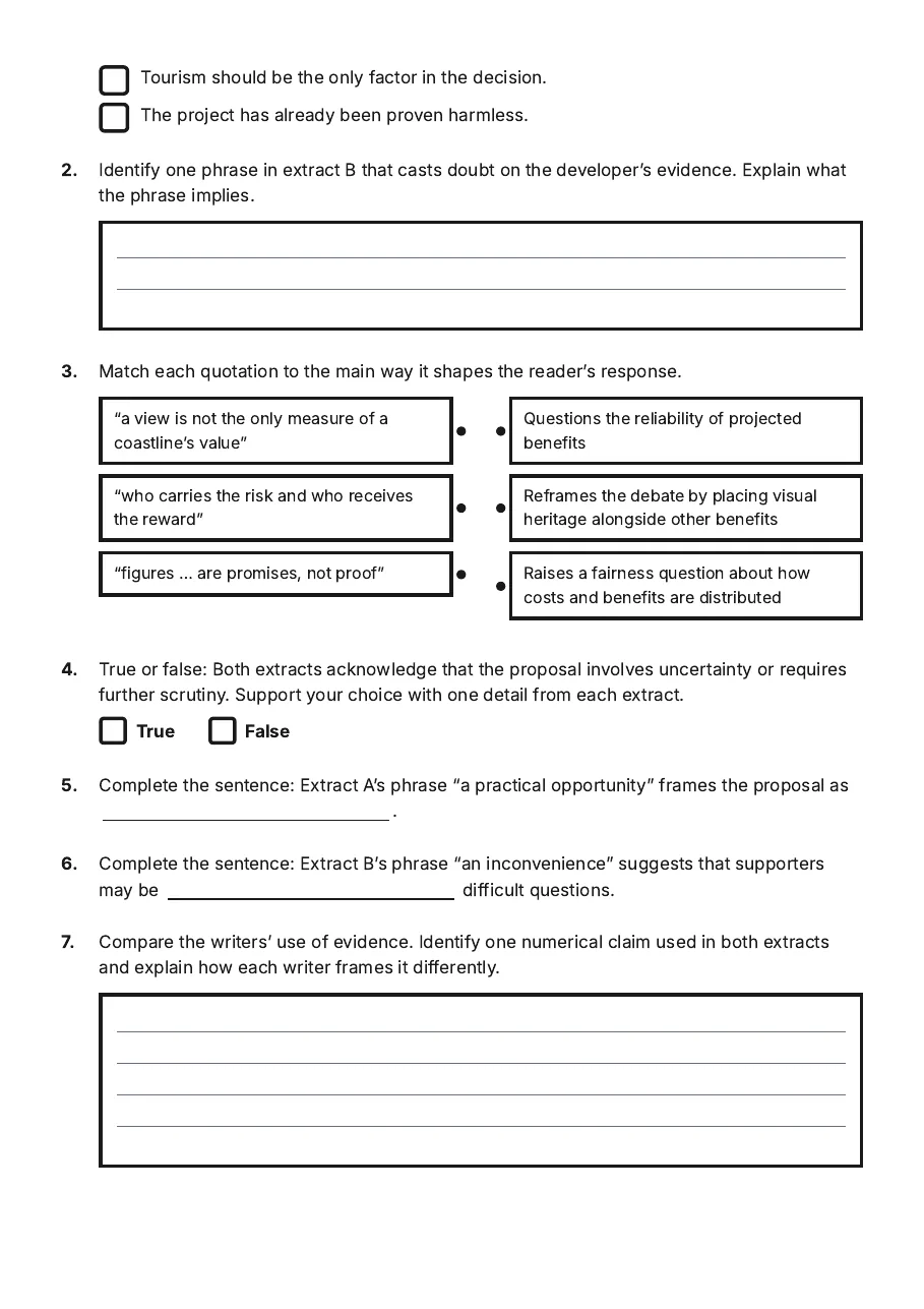 Media Perspectives Analysis Worksheet, page 3 of 4: Tourism should be the only factor in the decision.
