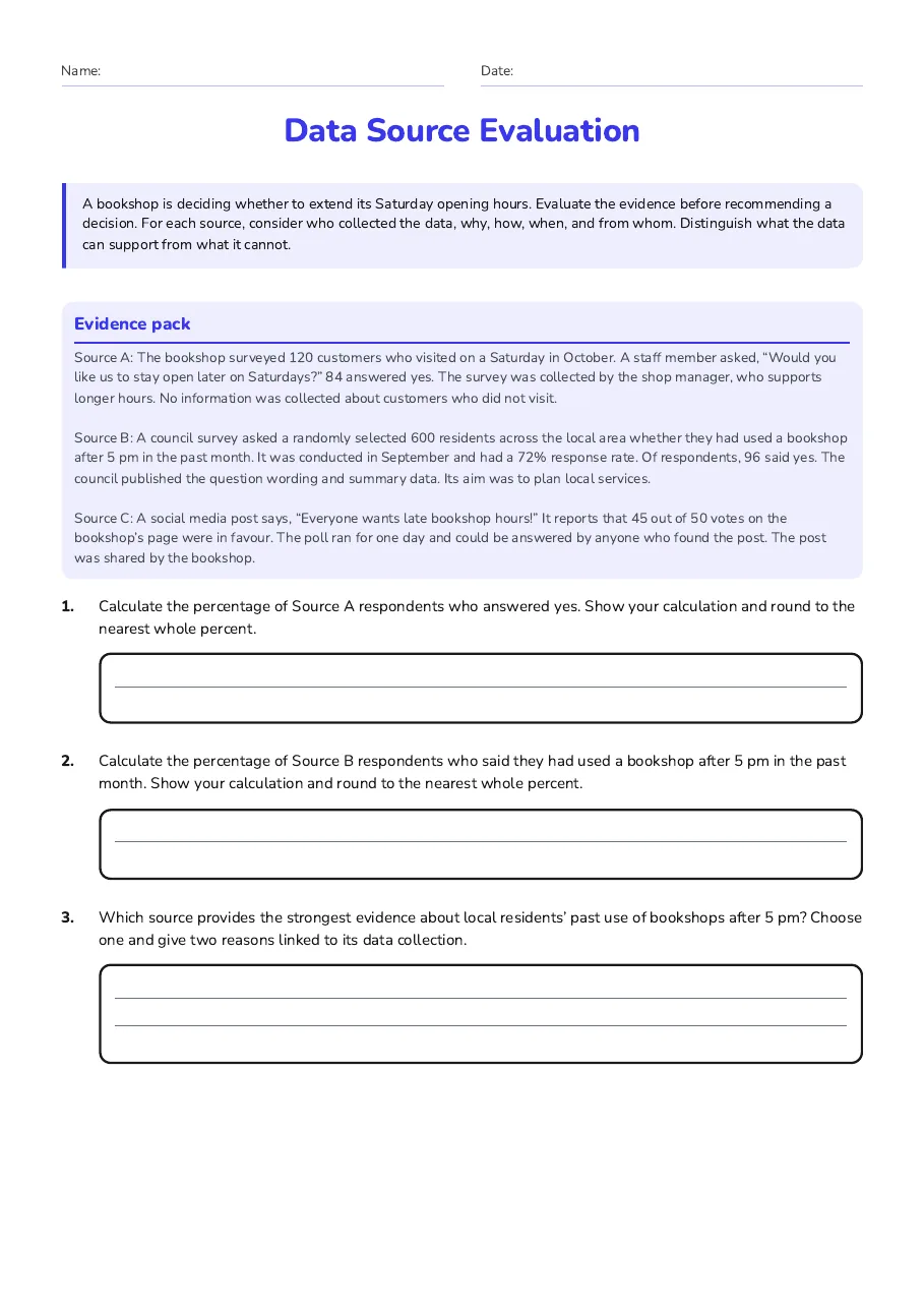 Data Source Evaluation, page 1 of 3: Evidence pack