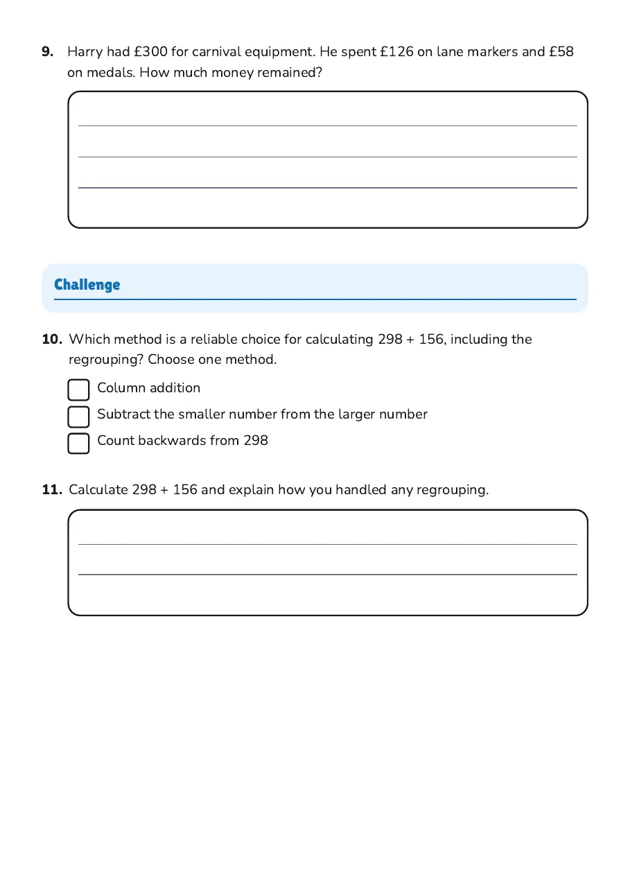 Addition Subtraction Practice, page 3 of 3: Challenge